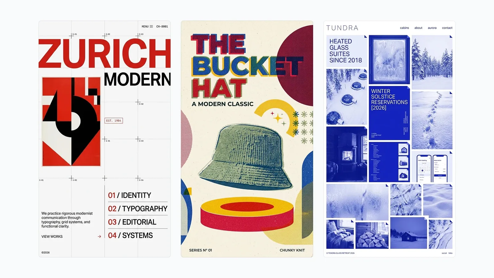Official Nano Banana 2.1 example of Swiss-style editorial layouts with bold type on strict grids